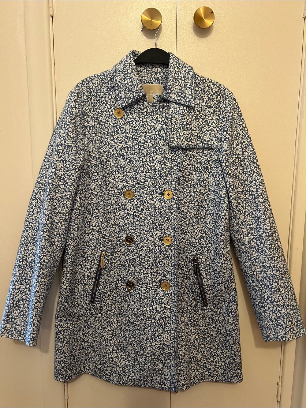 Michael Kors Blue & White Floral Trench Coat